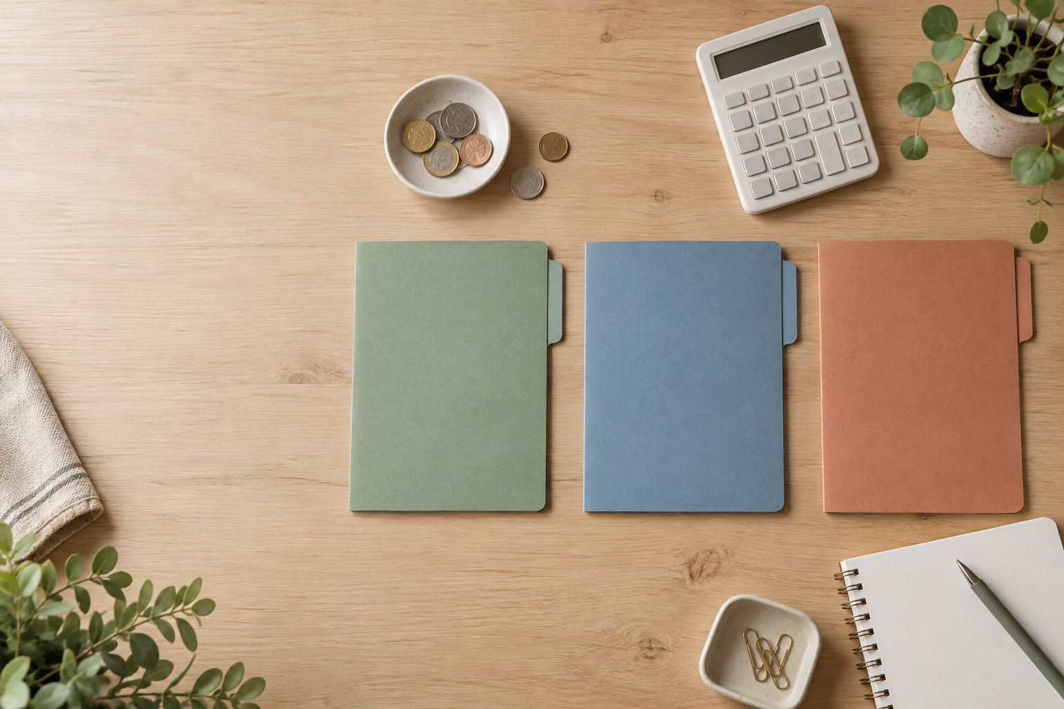 Trois dossiers représentent les options à comparer sur une table
