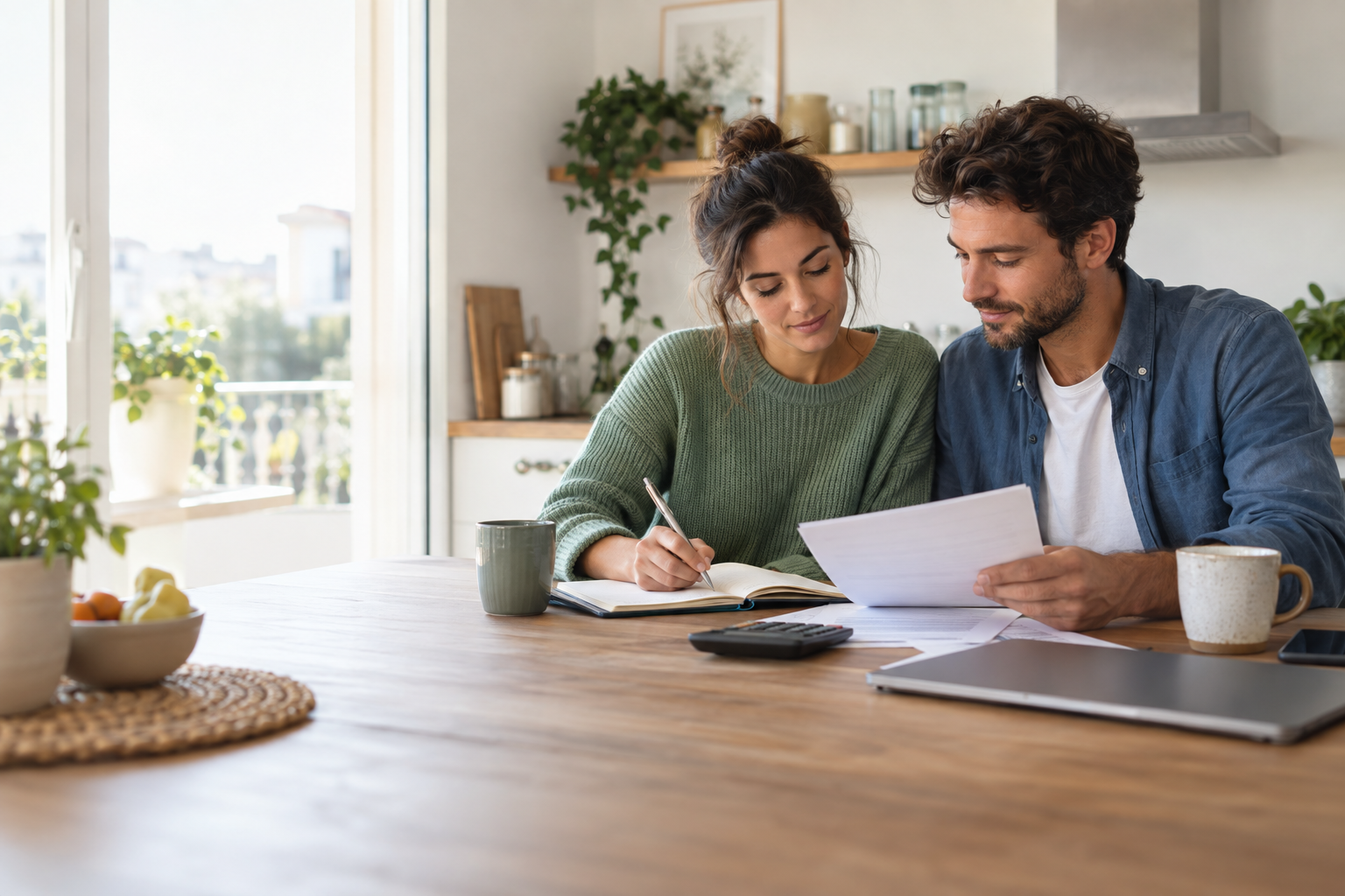 Un couple organise calmement son budget autour d’une table